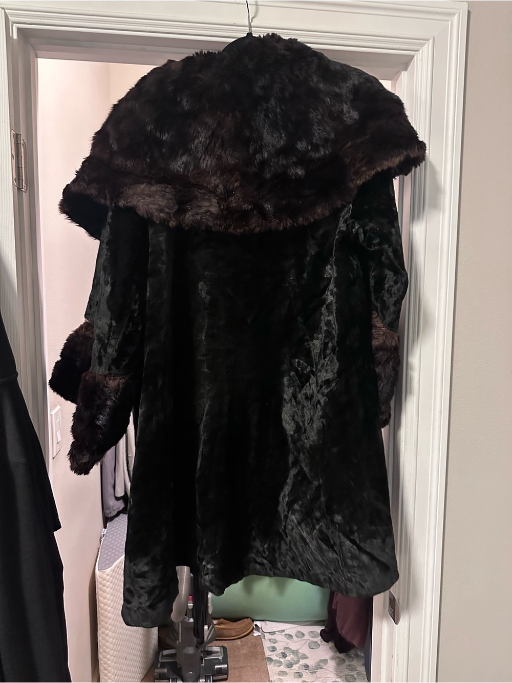 Black Antique Velvet Coat with Real Fur Trim - Picture 2 of 8